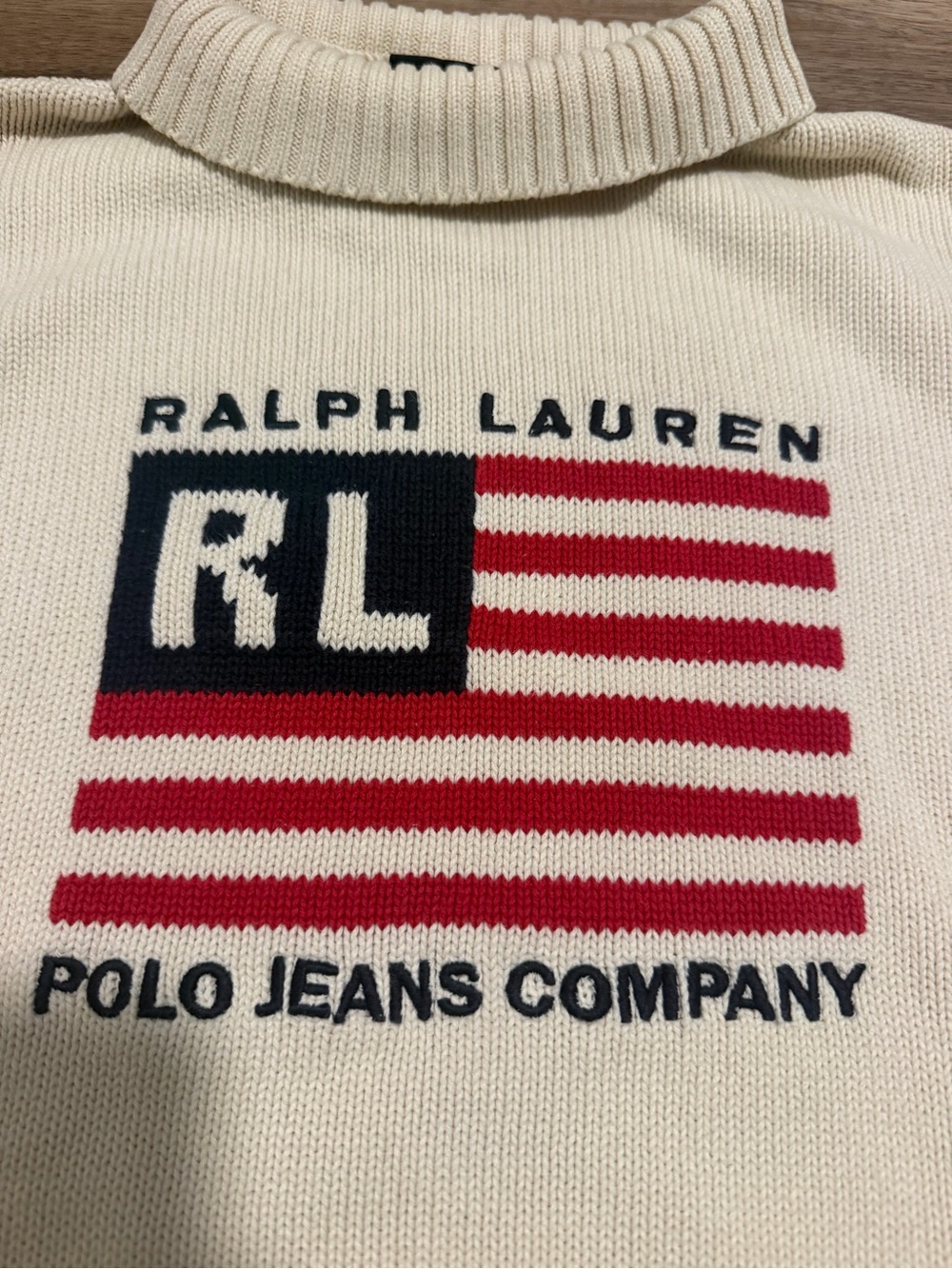 Vintage Polo Ralph Lauren Jeans Co American Flag Sweater Womens L Roll Neck Mock - Picture 3 of 10